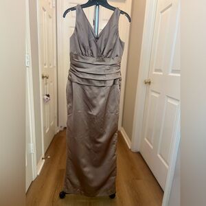David's Bridal Taupe Strapless Satin Column Dress